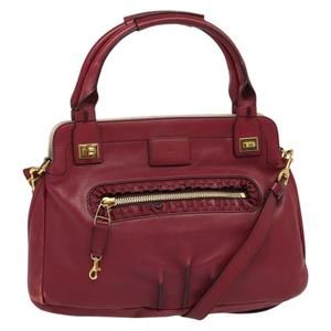 Chloe Margaret Hand Bag Leather 2way Wine Red Gold Auth BA4349
